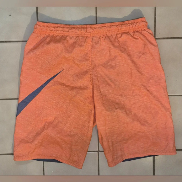 Nike Swim Trunks Hyper Flash 9" Volley Shorts Orange Swoosh - Picture 2 of 3